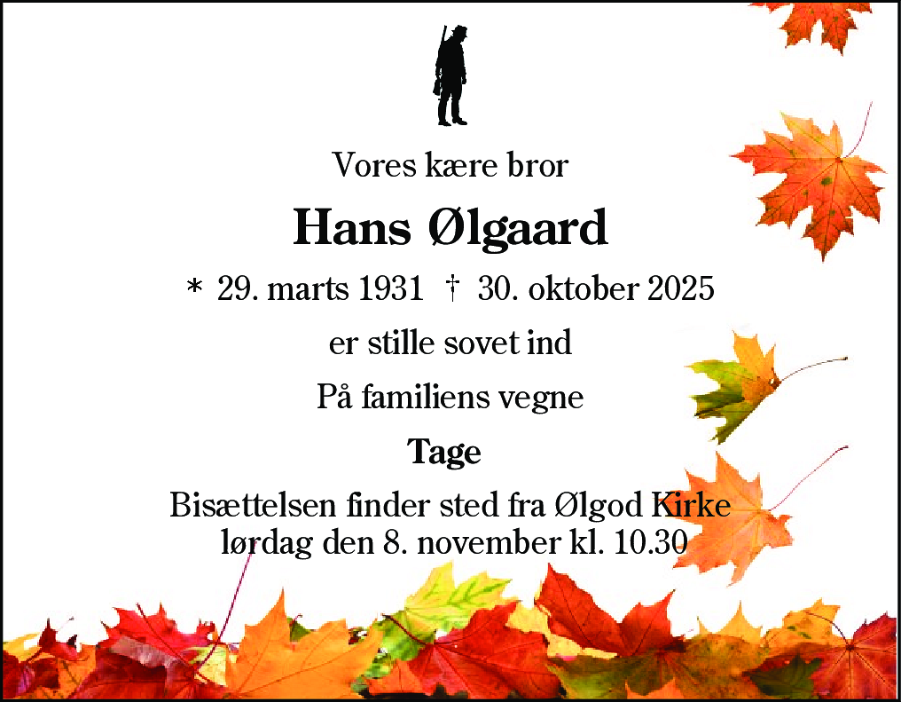 Dødsannonce for Hans Ølgaard
