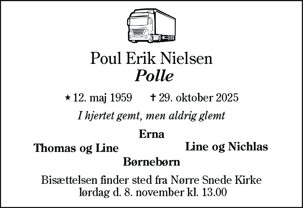 Dødsannonce for Poul Erik Nielsen