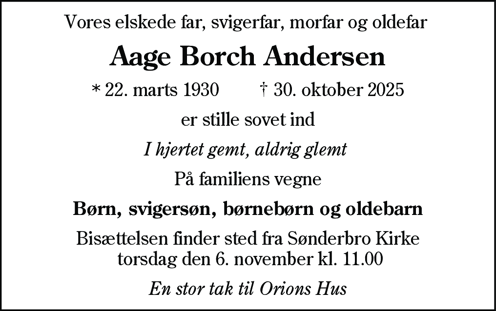 Dødsannonce for Aage Borch Andersen
