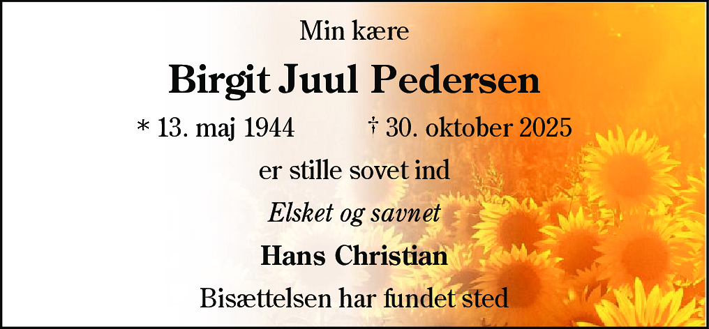 Dødsannonce for Birgit Juul Pedersen