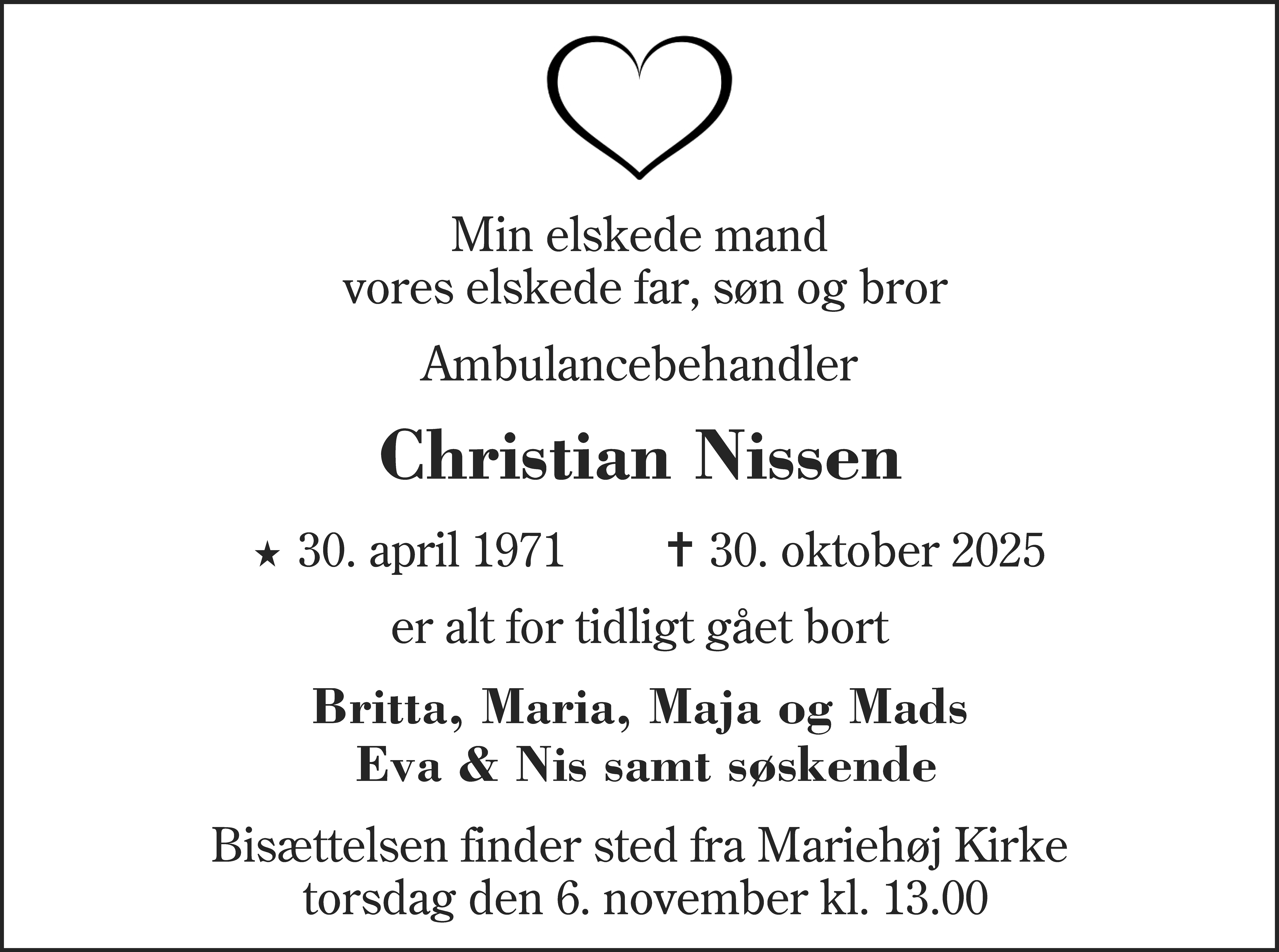 Dødsannonce for Christian Nissen