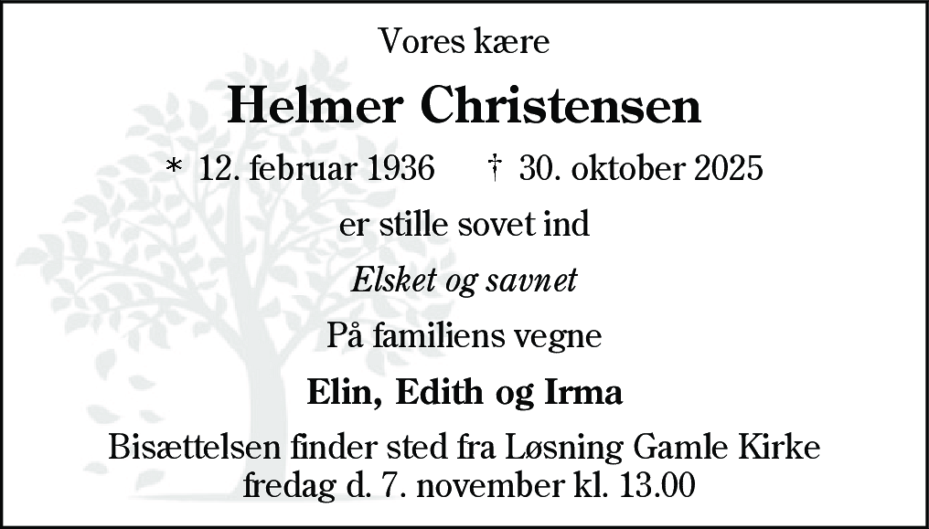 Dødsannonce for Helmer Christensen