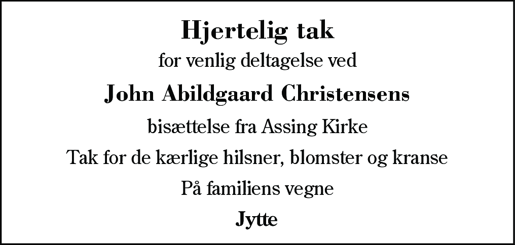 Dødsannonce for John Abildgaard Christensen