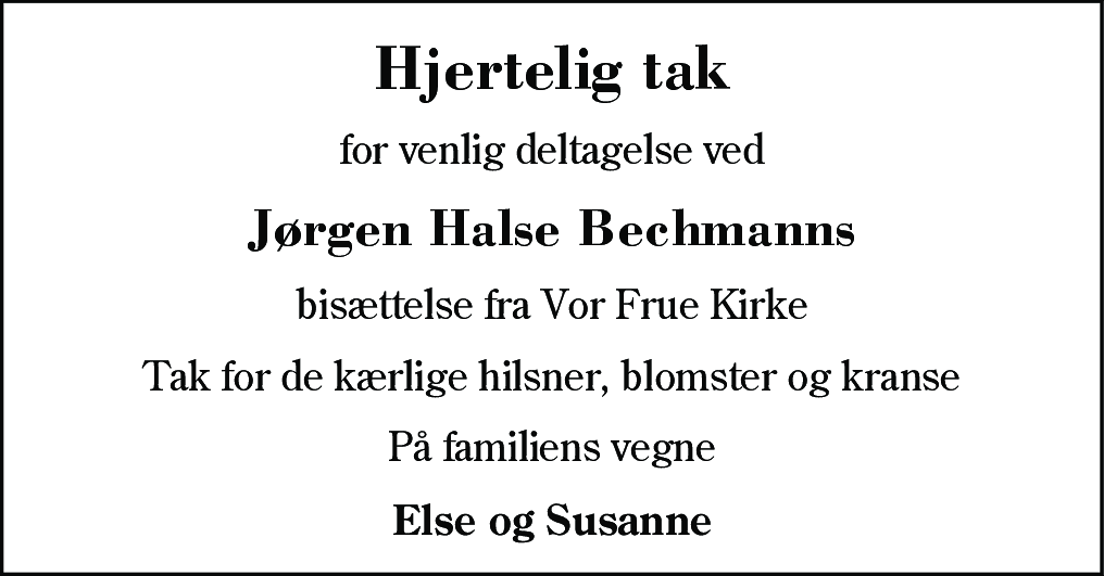 Dødsannonce for Jørgen Halse Bechmann