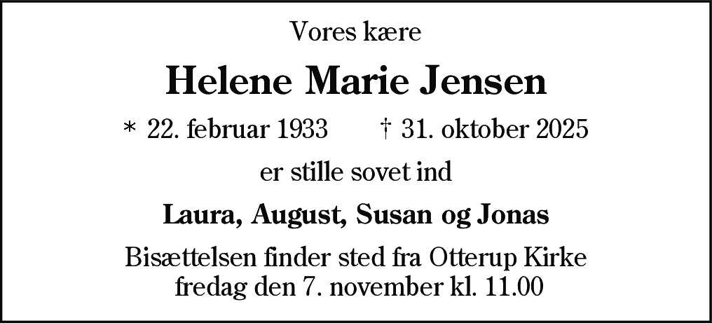 Dødsannonce for Helene Marie Jensen