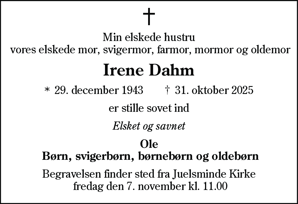 Dødsannonce for Emly Irene Dahm
