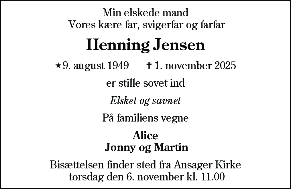Dødsannonce for Henning Jensen