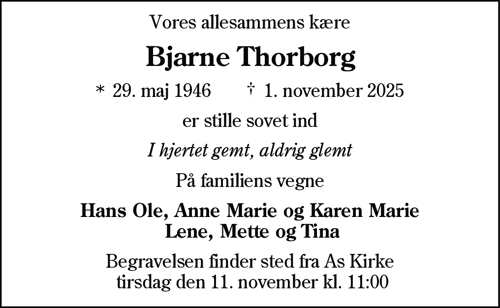 Dødsannonce for Jens Bjarne Thorborg