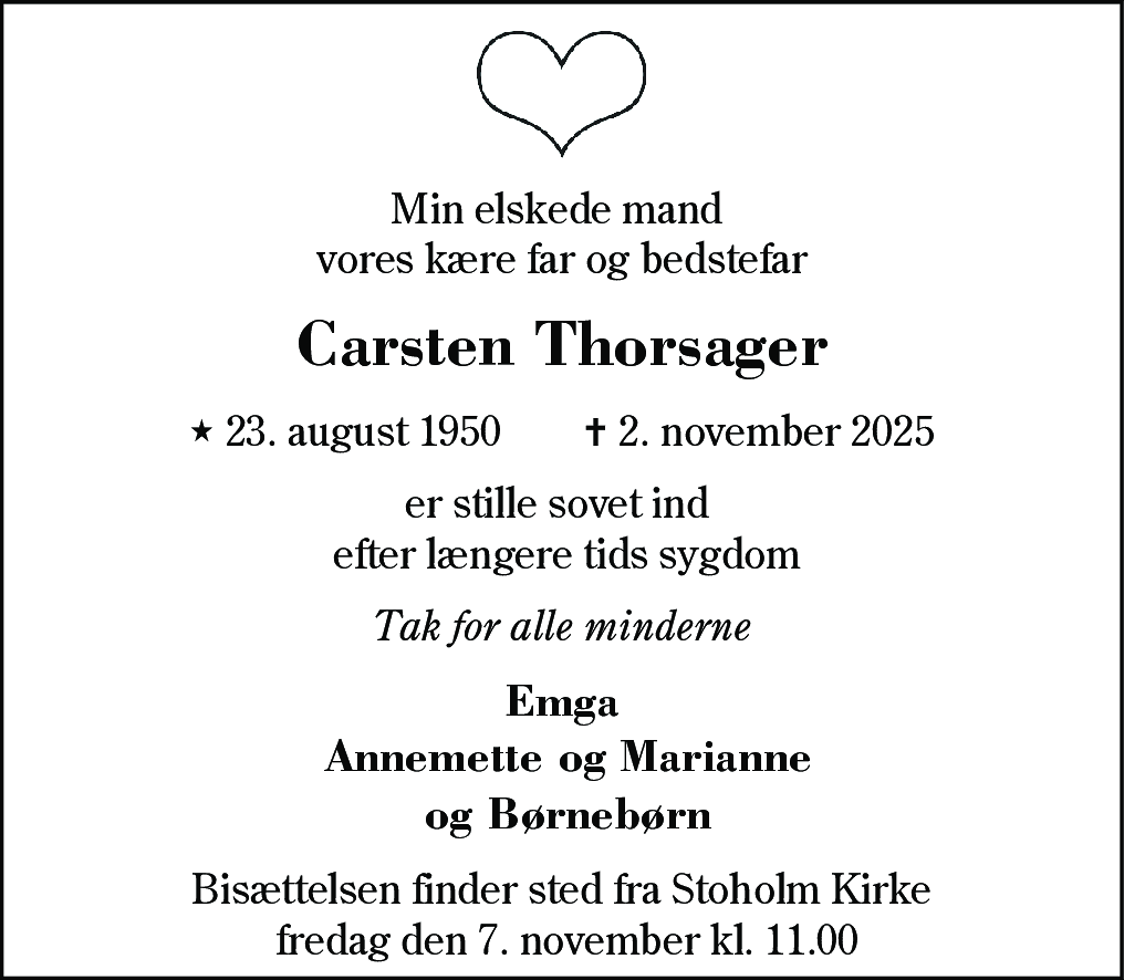 Dødsannonce for Carsten Nielsen Thorsager