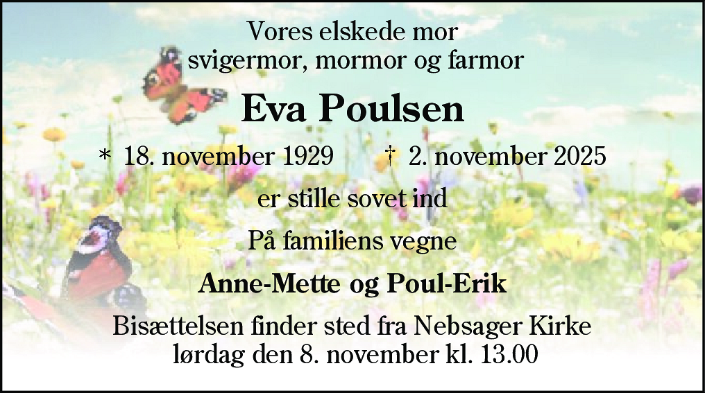 Dødsannonce for Eva Poulsen