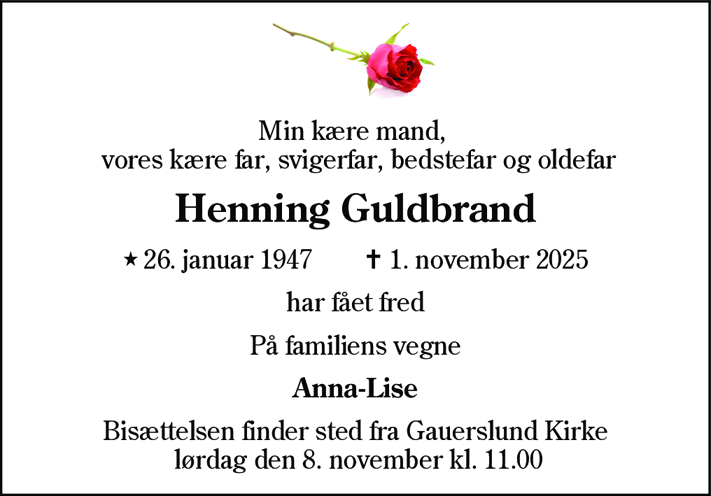 Dødsannonce for Henning Peter Guldbrand