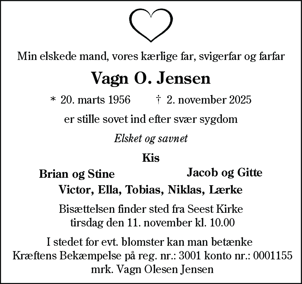 Dødsannonce for Vagn Olesen Jensen