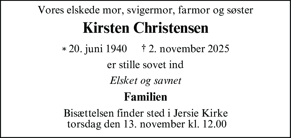 Dødsannonce for Kirsten Christensen