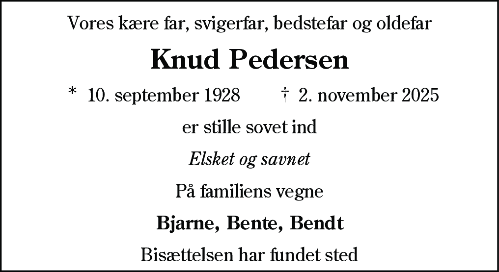 Dødsannonce for Knud Pedersen