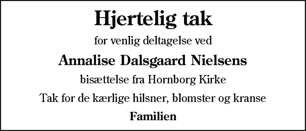 Dødsannonce for Annalise Dalsgaard Nielsen