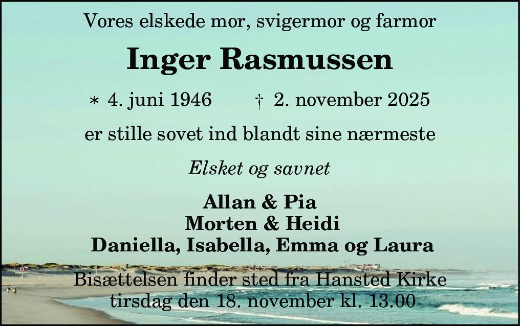 Dødsannonce for Inger-Margrethe Rasmussen