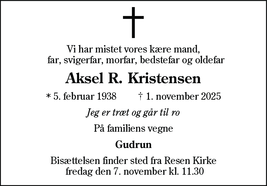 Dødsannonce for Aksel Ricard Kristensen