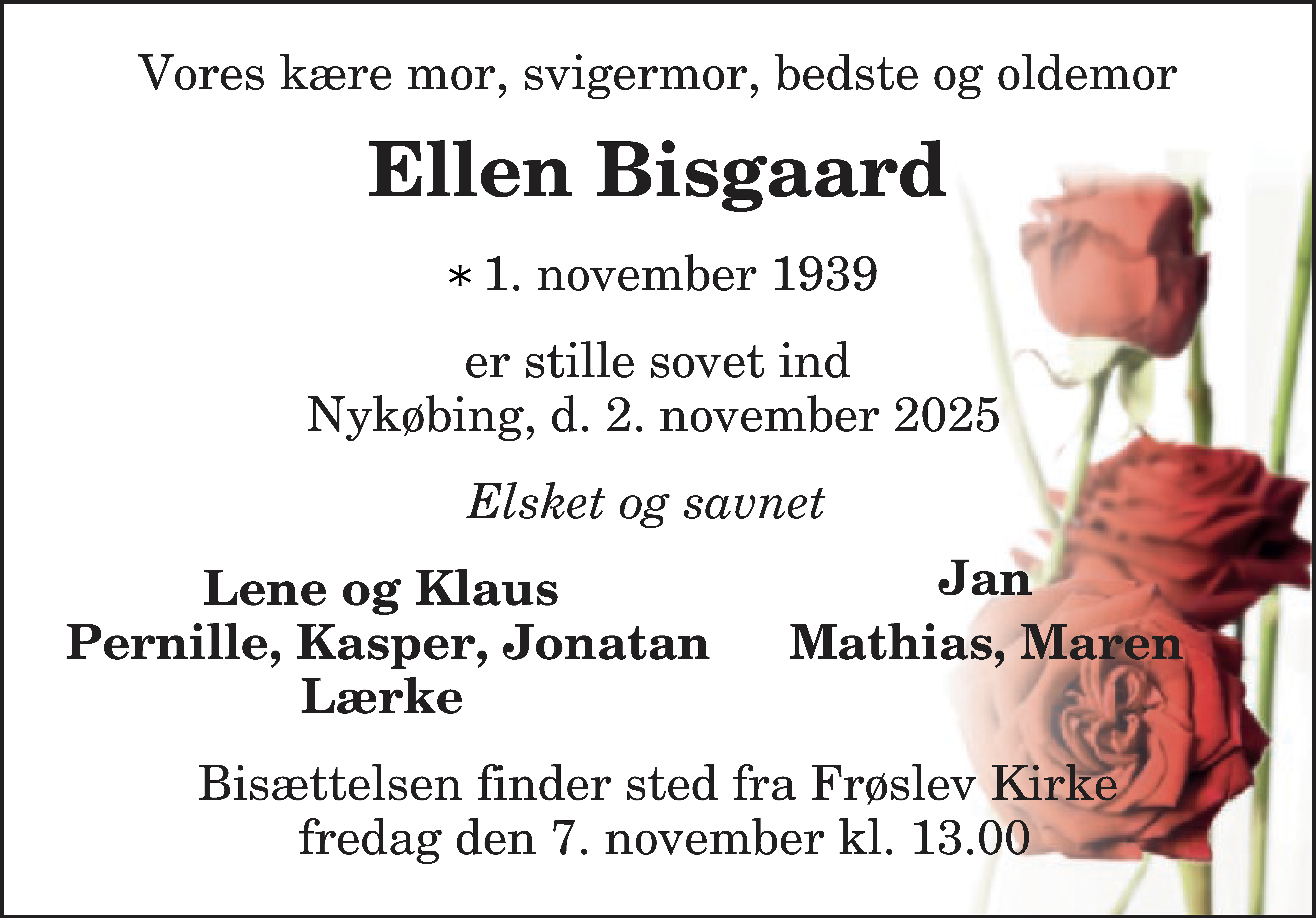Dødsannonce for Ellen Bisgaard