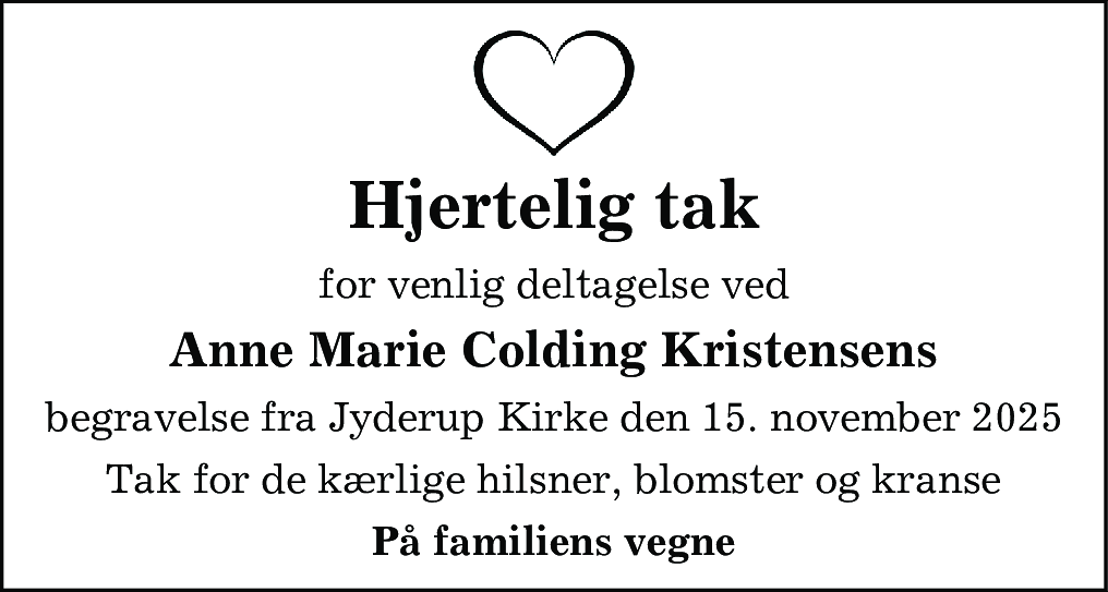 Dødsannonce for Anne Marie Colding Kristensen