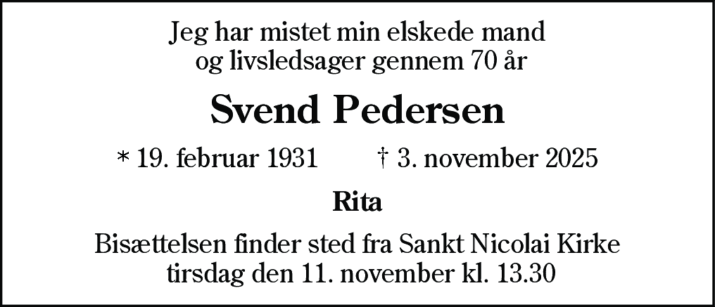 Dødsannonce for Svend Pedersen