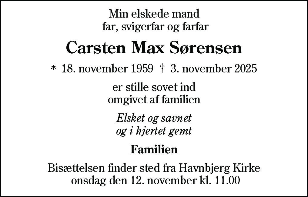 Dødsannonce for Carsten Max Sørensen