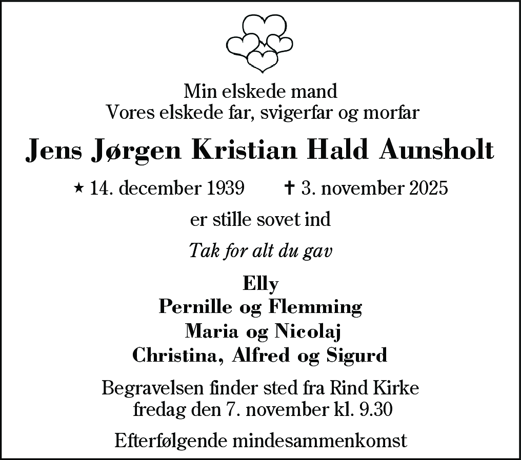 Dødsannonce for Jens Jørgen Kristian Hald Aunsholt