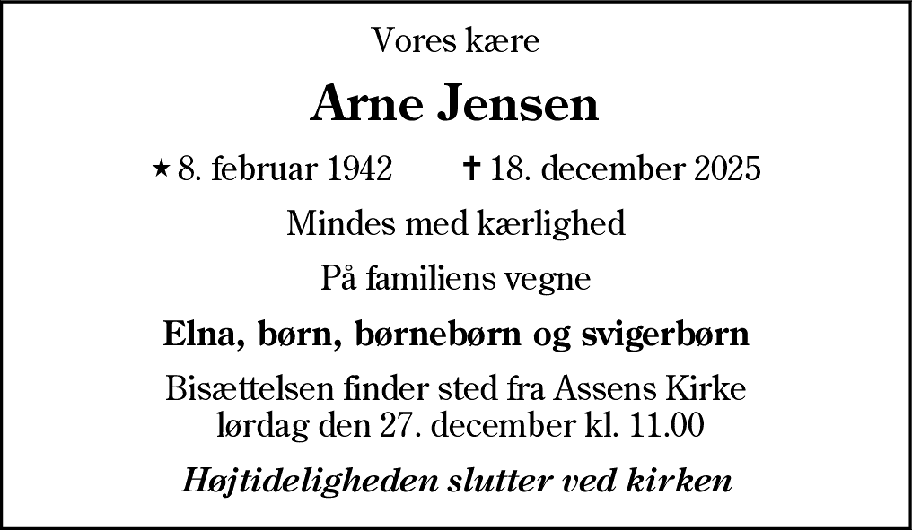 Dødsannonce for Arne Jensen