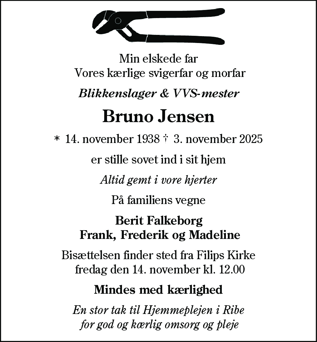Dødsannonce for Bruno Jensen