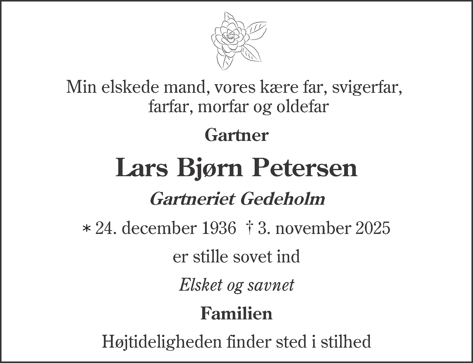 Dødsannonce for Lars Bjørn Petersen
