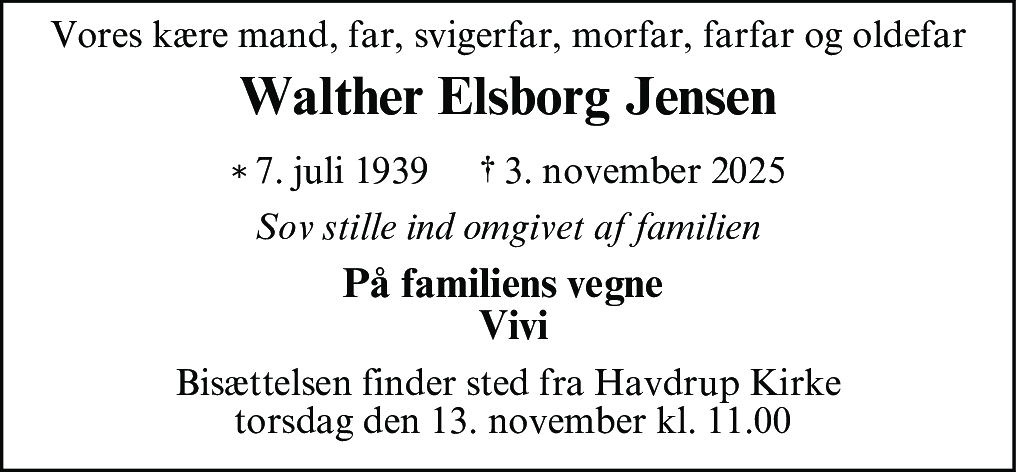 Dødsannonce for Walther Elsborg Jensen