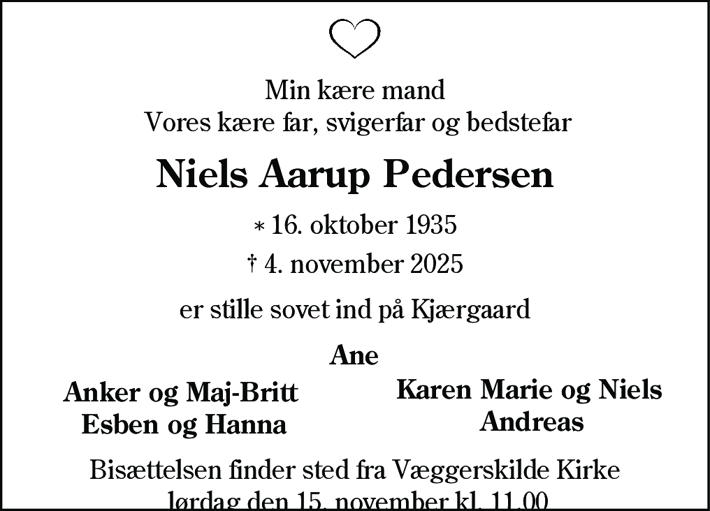 Dødsannonce for Niels Aarup Pedersen