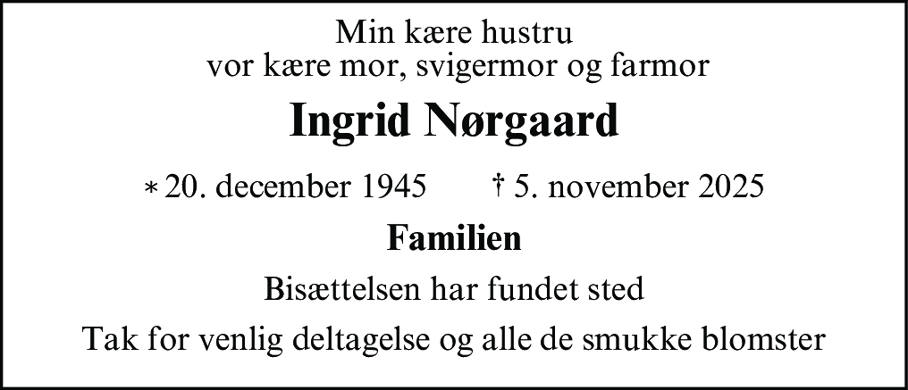 Dødsannonce for Ingrid Nørgaard