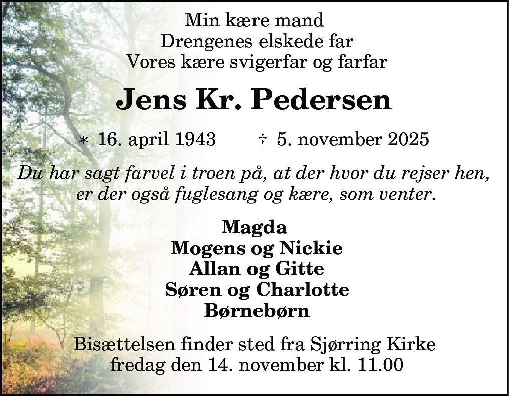 Dødsannonce for Jens Kristian Pedersen