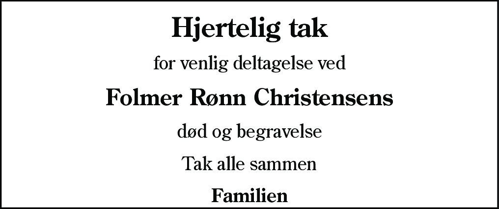 Dødsannonce for Folmer Rønn Christensen
