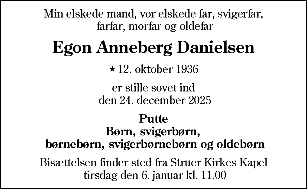 Dødsannonce for Egon Anneberg Danielsen