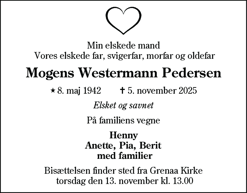 Dødsannonce for Mogens Westermann Pedersen