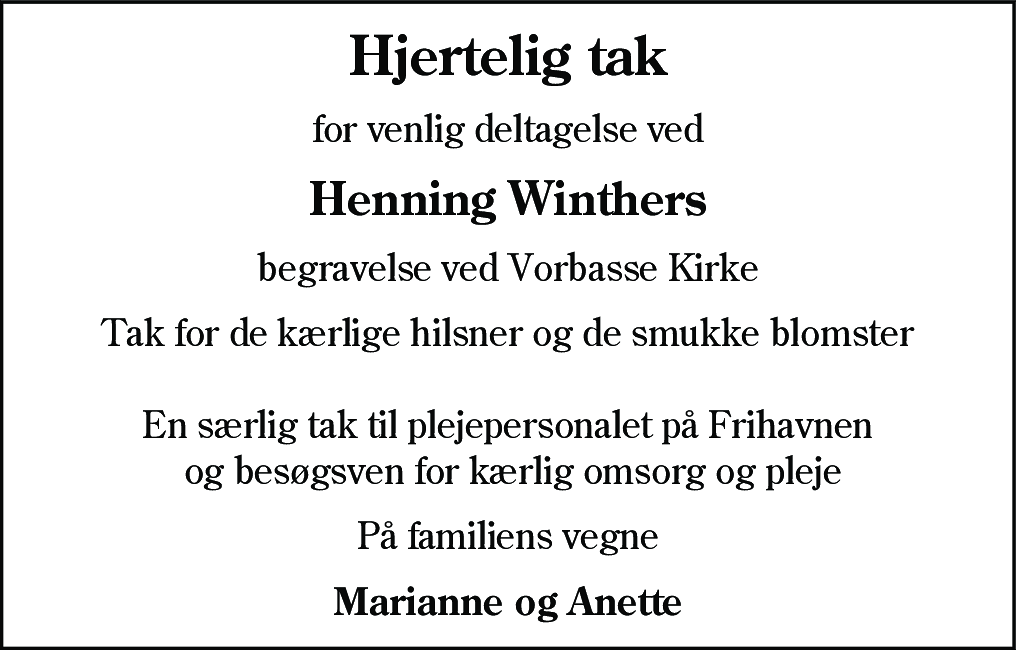 Dødsannonce for Henning Winther