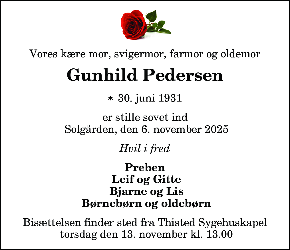 Dødsannonce for Maggy Gunhild Pedersen