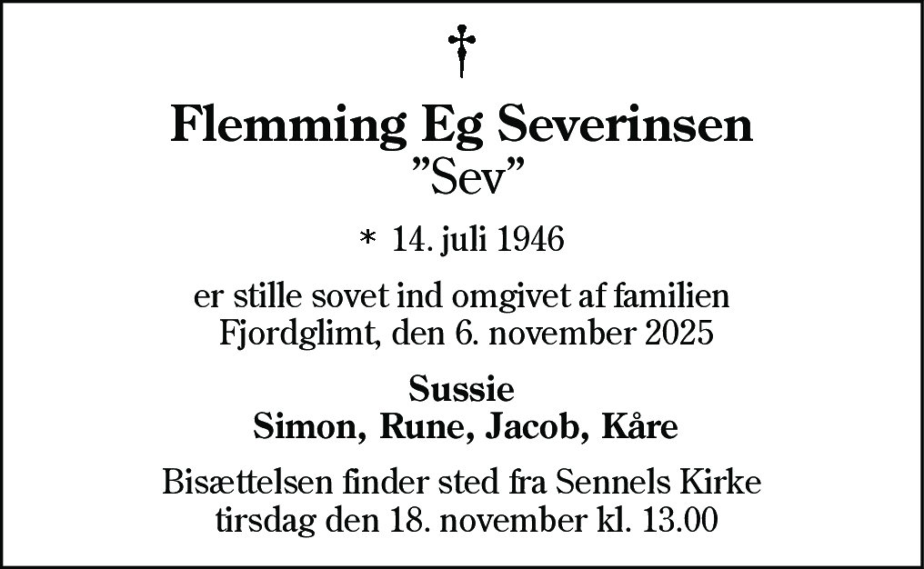 Dødsannonce for Flemming Eg Severinsen
