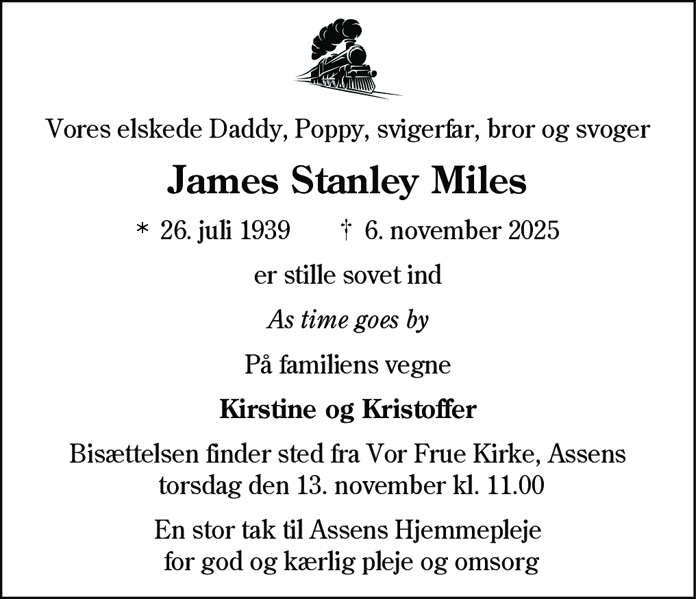 Dødsannonce for James Stanley Miles