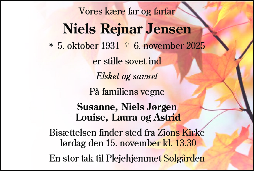 Dødsannonce for Niels Rejner Jensen