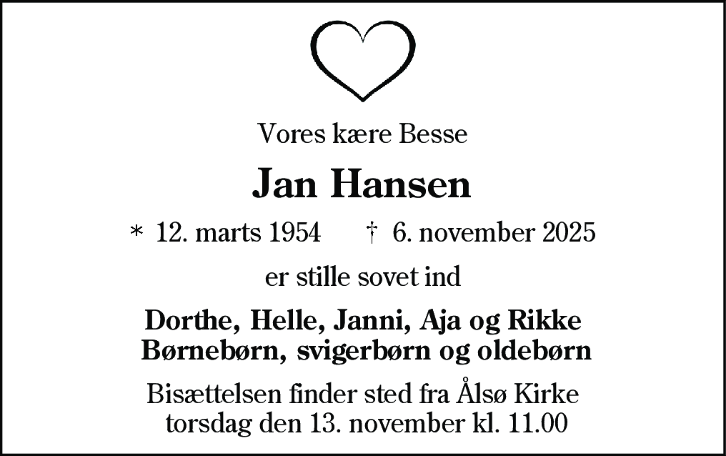 Dødsannonce for Jan Hansen