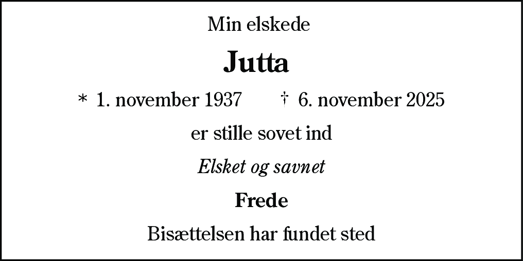 Dødsannonce for Jutta Vang
