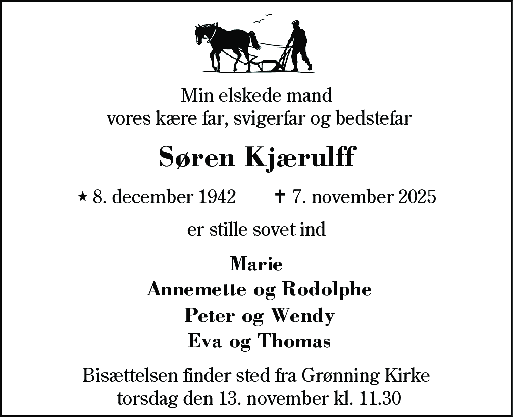 Dødsannonce for Søren Kjærulff
