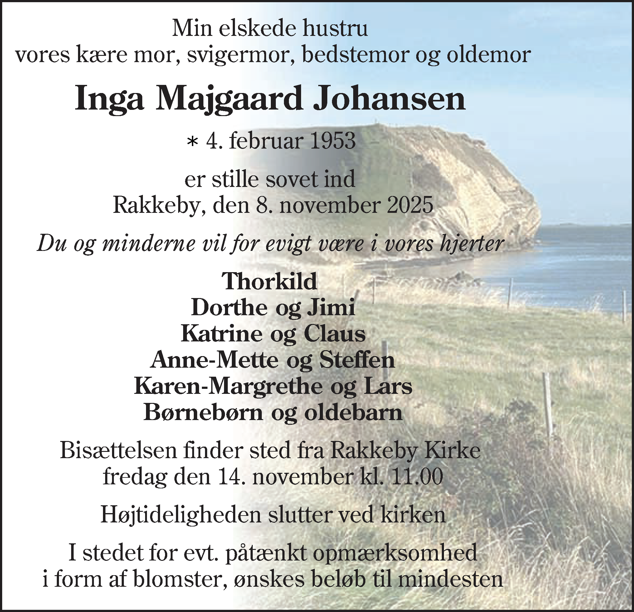 Dødsannonce for Inga Majgaard Johansen