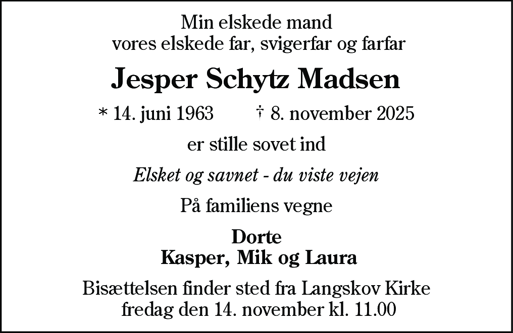 Dødsannonce for Jesper Schytz Madsen