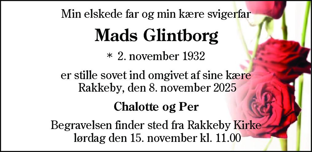 Dødsannonce for Mads Glintborg