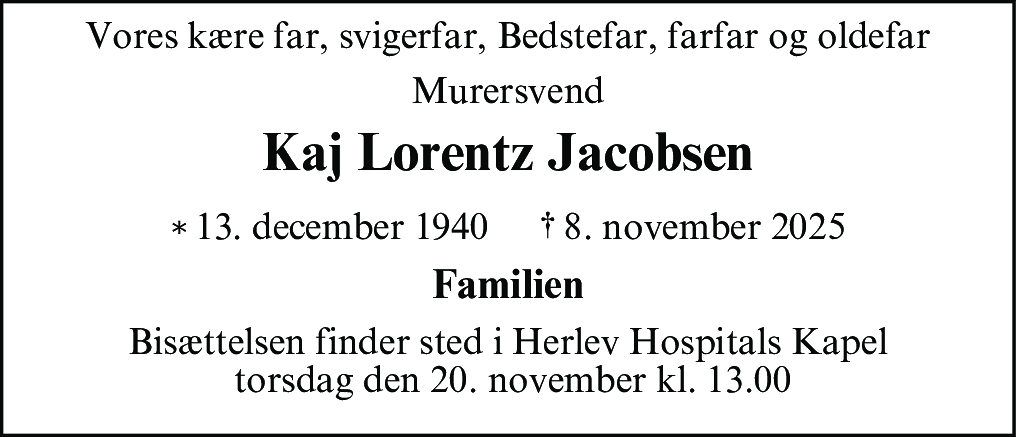 Dødsannonce for Kaj Lorentz Jacobsen