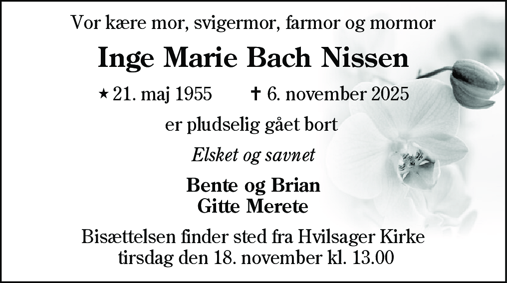 Dødsannonce for Inge Marie Bach Nissen