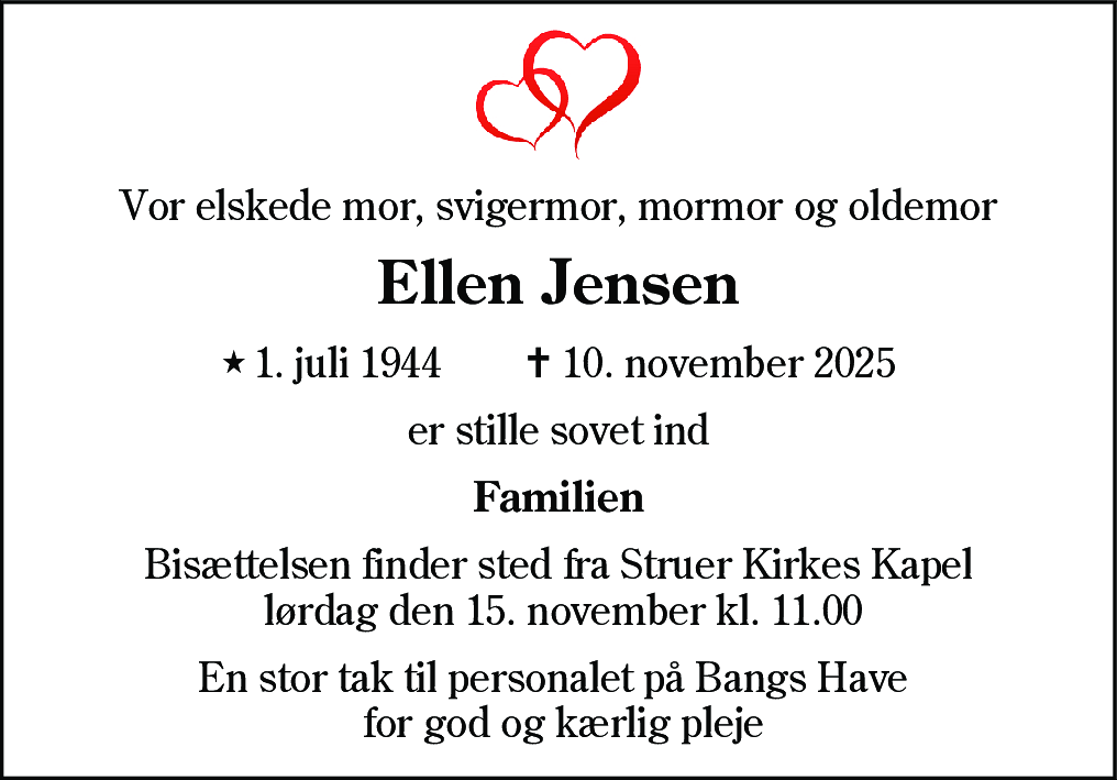 Dødsannonce for Ellen Jensen